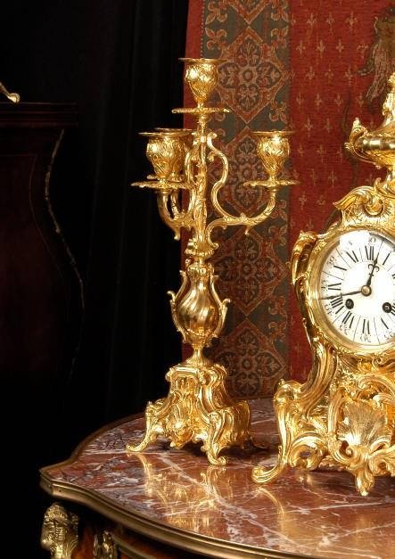 fig 4. Beautiful Antique French Rococo Boudoir Clock Set ~ French - Circa 1880 ~